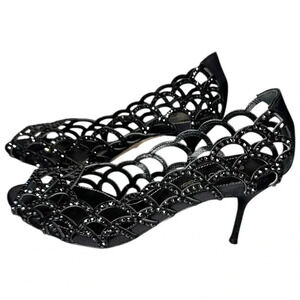 Sergio Rossi Mermaid Cut-Out Crystal Embellished Open Toe Pumps in Black. Size 6